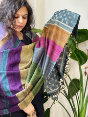 Handwoven Bhujodi Shawl in Pure Tussar and Wool