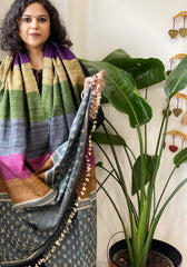 Handwoven Bhujodi Shawl in Pure Tussar and Wool