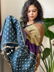 Handwoven Bhujodi Shawl in Pure Tussar and Wool