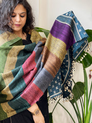 Handwoven Bhujodi Shawl in Pure Tussar and Wool