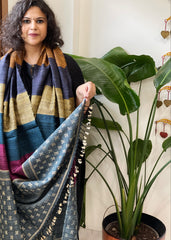 Handwoven Bhujodi Shawl in Pure Tussar and Wool