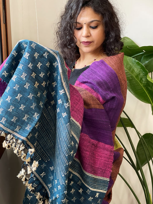 Handwoven Bhujodi Shawl in Pure Tussar and Wool