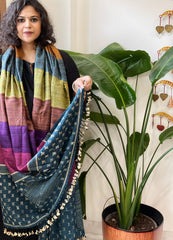 Handwoven Bhujodi Shawl in Pure Tussar and Wool