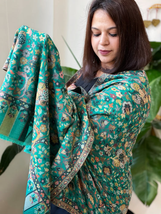 Green Woven Kaani Jaal Pashmina Stole