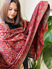 Reddish Maroon Woven Kaani Jaal Pashmina Stole