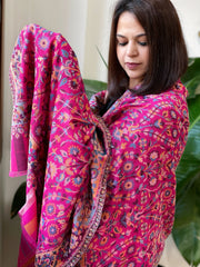 Pink Woven Kaani Jaal Pashmina Stole
