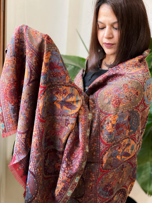 Deep Maroon Woven Kaani Jaal Pashmina Stole