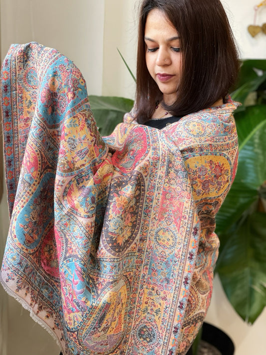 Off-White Woven Kaani Jaal Pashmina Stole