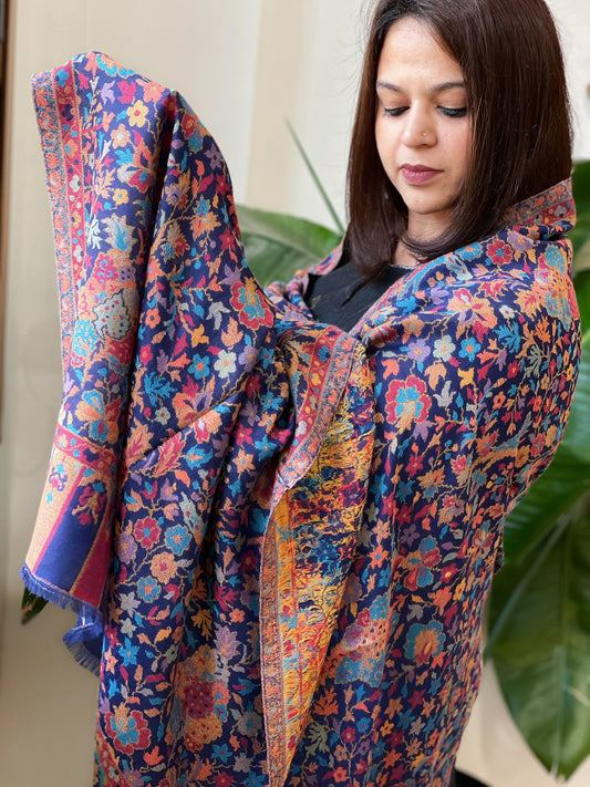 Blue Woven Kaani Jaal Pashmina Stole