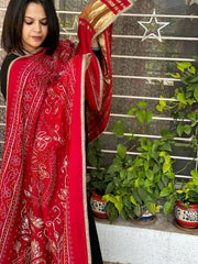 Printed Bandhej Dupatta with Leather Gotapatti Work