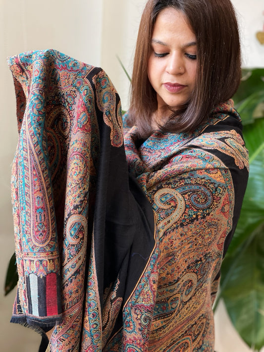 Black Woven Kaani Jaal Pashmina Stole