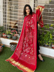 Printed Bandhej Dupatta with Leather Gotapatti Work