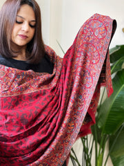 Red Woven Kaani Jaal Pashmina Shawl
