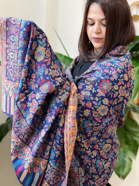 Blue Woven Kaani Jaal Pashmina Shawl