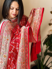 Red Rai Bandhej Dupatta with Meenakari Jaal design in Georgette