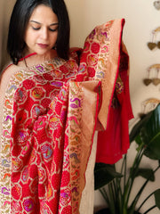 Red Rai Bandhej Dupatta with Meenakari Jaal design in Georgette