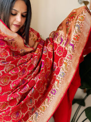 Red Rai Bandhej Dupatta with Meenakari Jaal design in Georgette