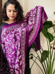 Purple Handmade Nakshi Kantha Dupatta in Pure Silk