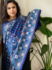 Blue Handmade Nakshi Kantha Dupatta in Pure Silk