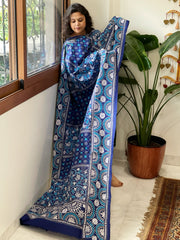 Blue Handmade Nakshi Kantha Dupatta in Pure Silk