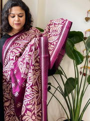 Magenta Handmade Nakshi Kantha Dupatta in Pure Silk
