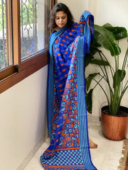 Blue Handmade Nakshi Kantha Dupatta in Pure Silk