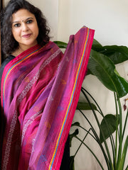 Purple, Pink Handmade Kantha Dupatta in Silk