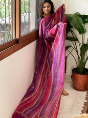 Purple, Pink Handmade Kantha Dupatta in Silk