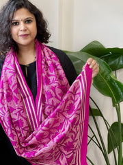 Pink Handmade Reverse Nakshi Kantha Stole in Pure Silk