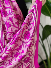 Pink Handmade Reverse Nakshi Kantha Stole in Pure Silk