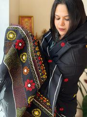 Black Lambani Handwork Dupatta with Self in Pure Handwoven Cotton