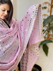 Baby Pink Crepe Dupatta with Mirror and Cut Daana Work with Gota Lace Border