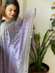 Lavender Crepe Dupatta with Mirror and Cut Daana Work with Gota Lace Border