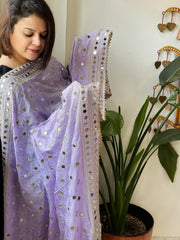 Lavender Crepe Dupatta with Mirror and Cut Daana Work with Gota Lace Border