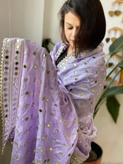 Lavender Crepe Dupatta with Mirror and Cut Daana Work with Gota Lace Border