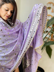 Lavender Crepe Dupatta with Mirror and Cut Daana Work with Gota Lace Border