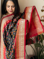 Black Handwoven Ikat Patola with Gotapatti & Pearl Handwork dupatta in Pure Silk