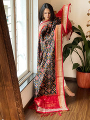 Black Handwoven Ikat Patola with Gotapatti & Pearl Handwork dupatta in Pure Silk