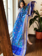 Blue Handwoven Ikat Patola with Gotapatti & Pearl Handwork dupatta in Pure Silk