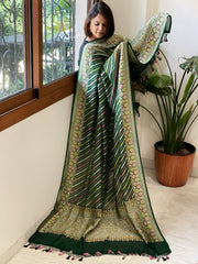 Green Handwoven Banarasi Rangkhat Dupatta in Pure Georgette