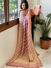 Mauve, Pink Handwoven Banarasi Rangkhat Dupatta in Pure Georgette