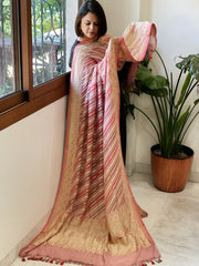 Mauve, Pink Handwoven Banarasi Rangkhat Dupatta in Pure Georgette