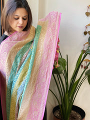 Multicolor Handwoven Banarasi Rangkhat Dupatta in Pure Georgette