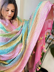 Multicolor Handwoven Banarasi Rangkhat Dupatta in Pure Georgette