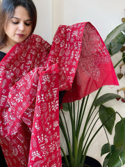 Red Handmade Kantha Dupatta in Pure Cotton