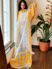 Yellow Handwoven Jamdani Dupatta in Pure Muslin