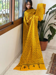 Yellow Handmade Kantha Dupatta in Pure Cotton