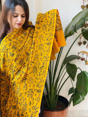 Yellow Handmade Kantha Dupatta in Pure Cotton
