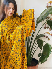 Yellow Handmade Kantha Dupatta in Pure Cotton