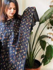 Black Handmade Kantha Dupatta in Pure Cotton